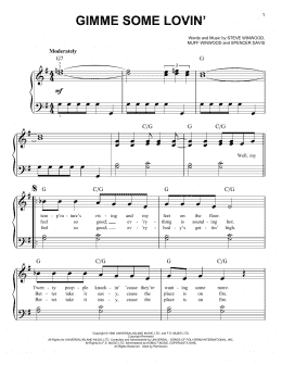 page one of Gimme Some Lovin' (Very Easy Piano)