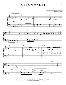 page one of Kiss On My List (Very Easy Piano)