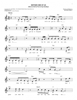 page one of Neither One Of Us (Wants To Be The First To Say Goodbye) (Easy Lead Sheet / Fake Book)