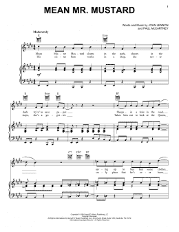 page one of Mean Mr. Mustard (Piano, Vocal & Guitar Chords (Right-Hand Melody))