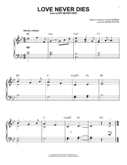 page one of Love Never Dies (Easy Piano)