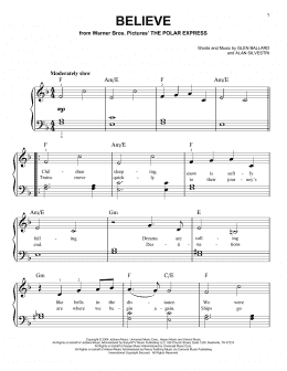 page one of Believe (from The Polar Express) (Very Easy Piano)