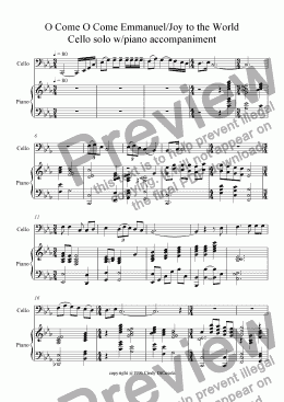 page one of O Come/Joy to the World - cello solo w/piano