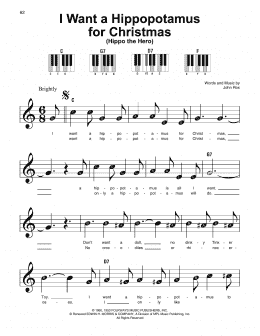 page one of I Want A Hippopotamus For Christmas (Hippo The Hero) (Super Easy Piano)