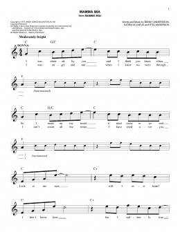 page one of Mamma Mia (Easy Lead Sheet / Fake Book)
