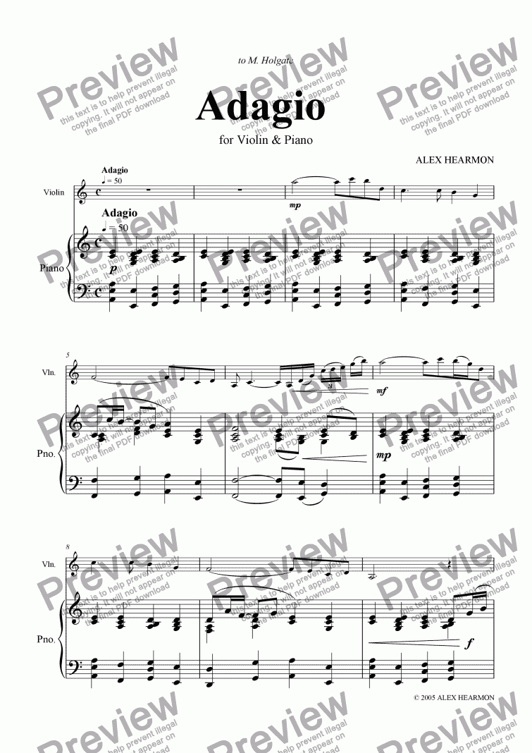 page one of Adagio for Violin & Piano