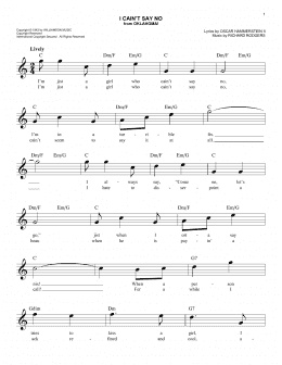 page one of I Cain't Say No (from Oklahoma!) (Easy Lead Sheet / Fake Book)