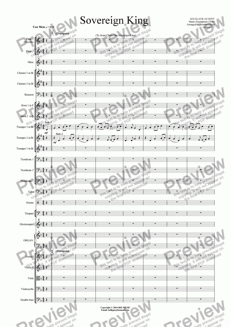 page one of Sovereign King (To Jesus Christ Our Sovereign King) - 2 Trumpets and Orchestra