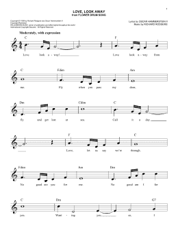 page one of Love, Look Away (Lead Sheet / Fake Book)