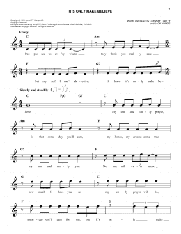 page one of It's Only Make Believe (Easy Lead Sheet / Fake Book)