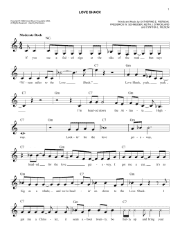 page one of Love Shack (Easy Lead Sheet / Fake Book)