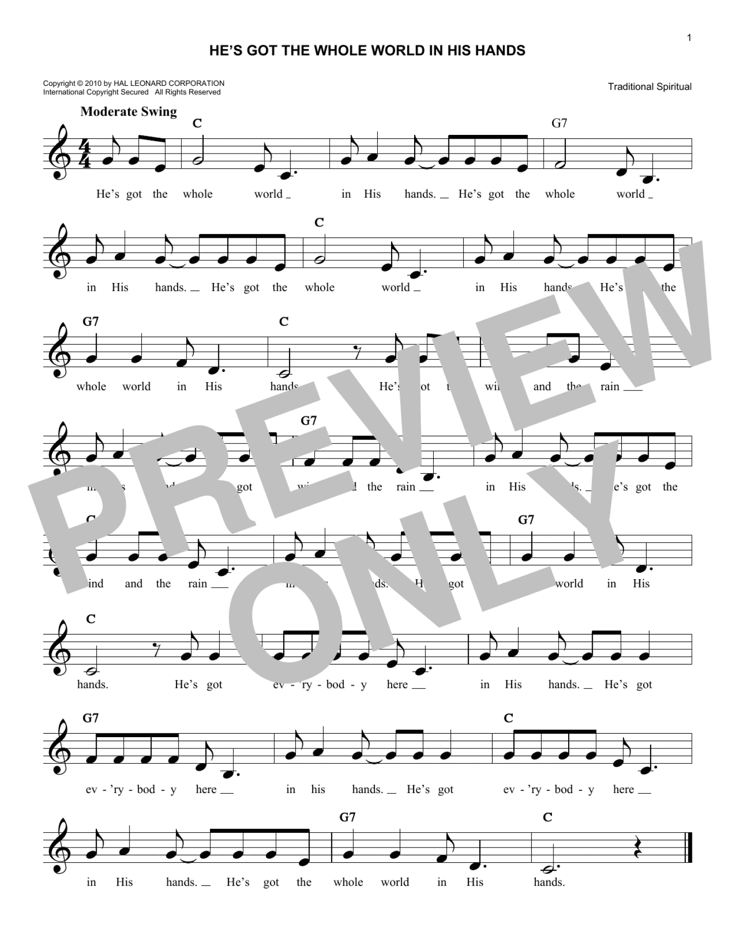 He's Got The Whole World In His Hands (Lead Sheet / Fake Book)