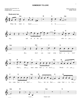 page one of Somebody To Love (Easy Lead Sheet / Fake Book)