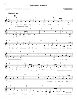 page one of Walking On Sunshine (Easy Lead Sheet / Fake Book)