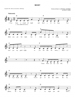 page one of Mickey (Lead Sheet / Fake Book)