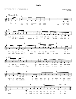 page one of Heaven (Easy Lead Sheet / Fake Book)