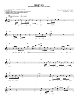 page one of Rocket Man (I Think It's Gonna Be A Long Long Time) (Easy Lead Sheet / Fake Book)