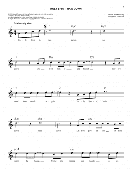 page one of Holy Spirit Rain Down (Easy Lead Sheet / Fake Book)