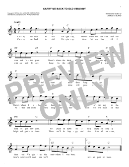 page one of Carry Me Back To Old Virginny (Easy Lead Sheet / Fake Book)