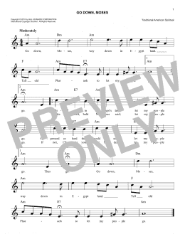 page one of Go Down, Moses (Lead Sheet / Fake Book)