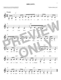 page one of Simple Gifts (Lead Sheet / Fake Book)