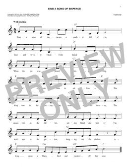 page one of Sing A Song Of Sixpence (Easy Lead Sheet / Fake Book)