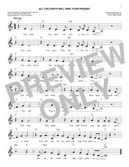 page one of All The Earth Will Sing Your Praises (Lead Sheet / Fake Book)