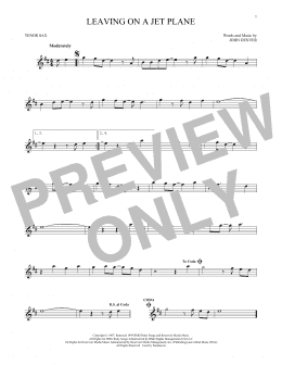 page one of Leaving On A Jet Plane (Tenor Sax Solo)