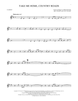 page one of Take Me Home, Country Roads (Clarinet Solo)