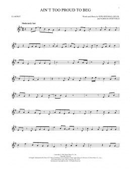 page one of Ain't Too Proud To Beg (Clarinet Solo)
