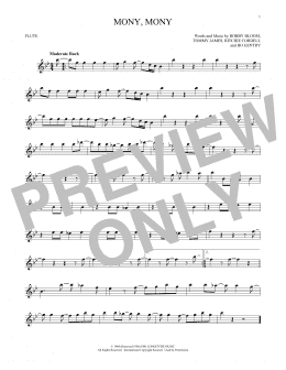 page one of Mony, Mony (Flute Solo)