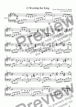 page one of O Worship the King - piano solo