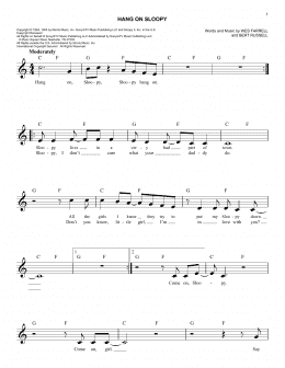page one of Hang On Sloopy (Lead Sheet / Fake Book)