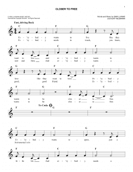 page one of Closer To Free (Easy Lead Sheet / Fake Book)