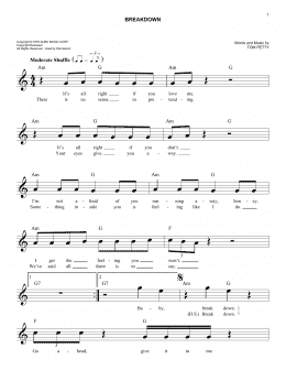 page one of Breakdown (Easy Lead Sheet / Fake Book)