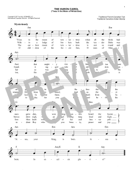 page one of The Huron Carol ('Twas In The Moon Of Wintertime) (Easy Lead Sheet / Fake Book)