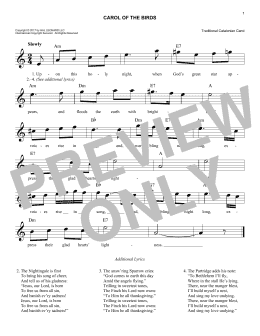 page one of Carol Of The Birds (Easy Lead Sheet / Fake Book)