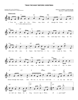 page one of 'Twas The Night Before Christmas (Lead Sheet / Fake Book)