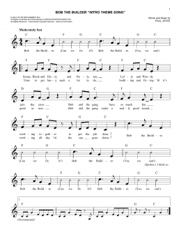 page one of Bob The Builder "Intro Theme Song" (Easy Lead Sheet / Fake Book)