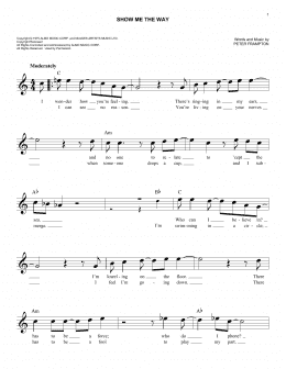 page one of Show Me The Way (Lead Sheet / Fake Book)