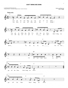 page one of Don't Bring Me Down (Lead Sheet / Fake Book)