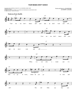 page one of Your Mama Don't Dance (Easy Lead Sheet / Fake Book)