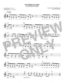 page one of The Siamese Cat Song (from Lady And The Tramp) (Easy Lead Sheet / Fake Book)