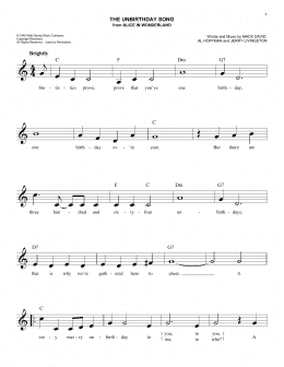 page one of The Unbirthday Song (from Alice In Wonderland) (Lead Sheet / Fake Book)