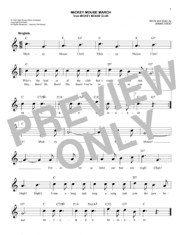 page one of Mickey Mouse March (from The Mickey Mouse Club) (Easy Lead Sheet / Fake Book)