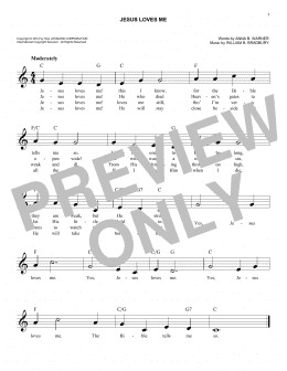 page one of Jesus Loves Me (Lead Sheet / Fake Book)
