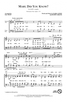 page one of Mary, Did You Know? (arr. Mac Huff) (SATB Choir)