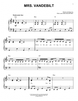 page one of Mrs. Vandebilt (Easy Piano)