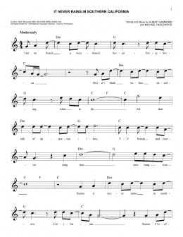 page one of It Never Rains In Southern California (Lead Sheet / Fake Book)