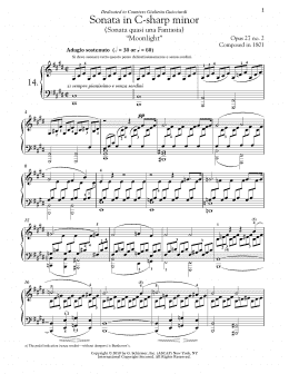 page one of Piano Sonata No. 14 In C-Sharp Minor, Op. 27, No. 2 "Moonlight" (Movements 1-3) (Piano Solo)